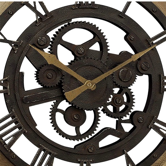 Rustic Wood Gear Wall Clock, 19", Aged Brown - Picture 3 of 5